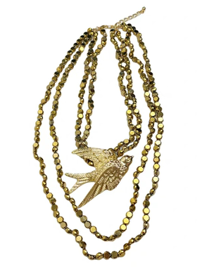 美伢同款重工金色飞鸟燕子项链女