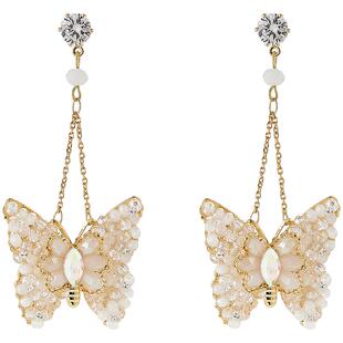 兰诺水晶流苏蝴蝶耳环女2026年新款爆款高级感银针养耳洞耳钉耳饰