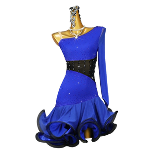 2026新款宝蓝色拉丁舞裙专业比赛演出服装连衣裙性感恰恰花服solo