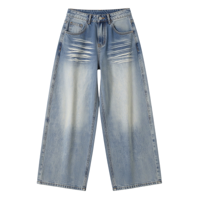 Light colored denim curved knife pants宽松浅色水洗牛仔弯刀裤