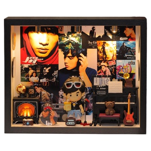 周杰伦手办周边音乐专辑相框创意diy灯光小摆台生日礼物摆件微缩