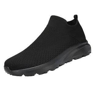 男鞋夏季透气薄款飞织网面网鞋男士一脚蹬跑步运动增高黑色袜子鞋