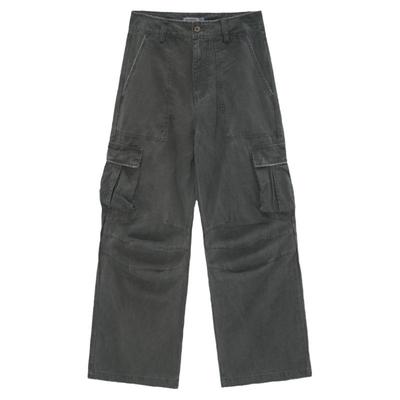 Unvesno(UN)废土风洗褪磨边多口袋阔腿裤收褶微喇工装裤 明星同款