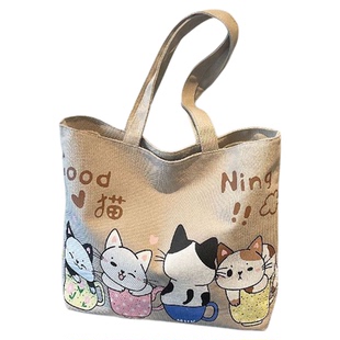 新款帆布手提购物袋女大容量旅行包单肩通勤包上课健身包托特包潮