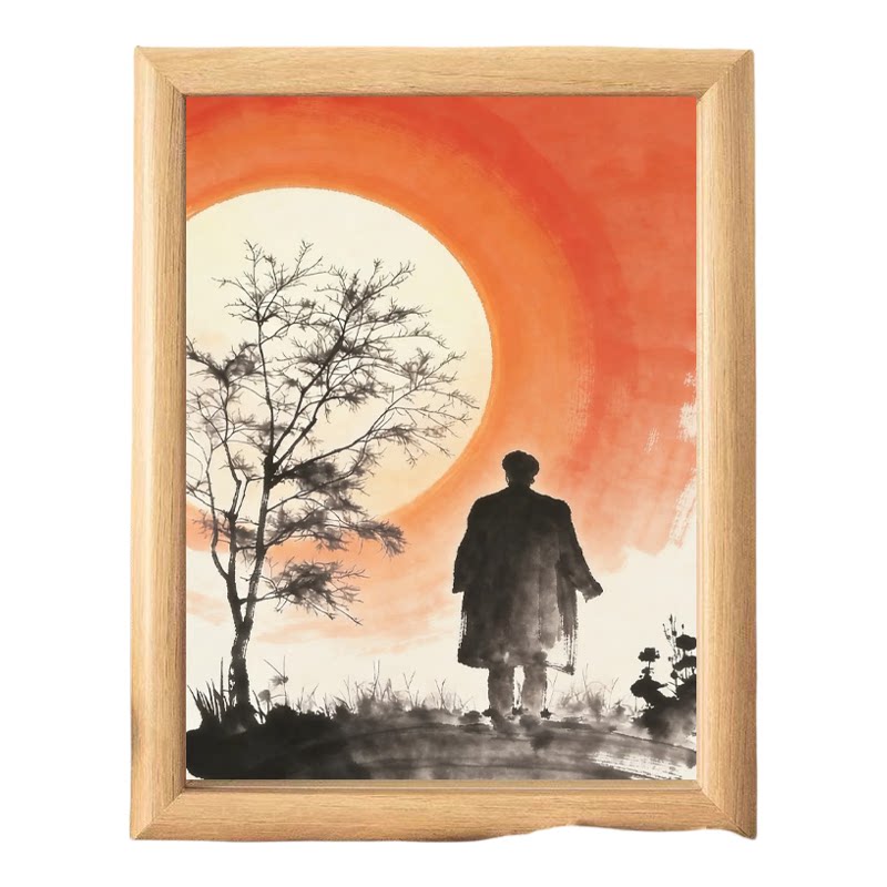 毛主席画像复古高清木质相框摆件