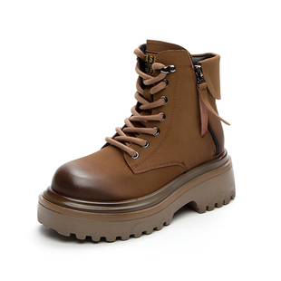 靴子女冬季加绒女鞋2025年新款厚底内增高棉鞋女拉链短靴马丁靴女