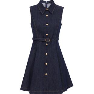 Vero Moda连衣裙女2026夏季新款腰带纽扣牛仔连衣裙伞裙326142011