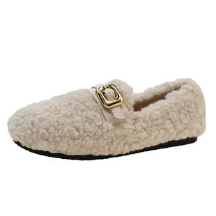 羊羔毛毛鞋女秋冬季外穿2025年新款一脚蹬女鞋加绒保暖棉鞋豆豆鞋