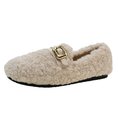 平底时尚加绒保暖皮带扣豆豆鞋