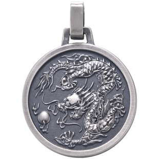 999足银太极八卦吊坠男女圆形龙牌双面饰品纯银复古项链护身符