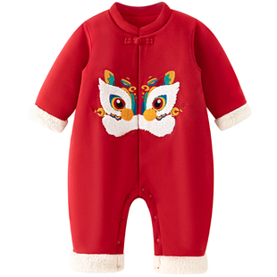 汤尼倍儿婴儿连体衣冬季加厚保暖新年衣服棉服宝宝喜庆红色拜年服