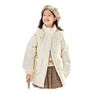 巴拉巴拉儿童连帽羽绒服女童长款外套中大童加厚上衣冬装新款童装
