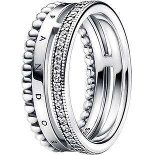 [38女王节]Pandora潘多拉经典三环戒指Pavé密镶经典百搭情侣礼物