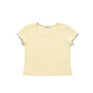 LLANO木耳边法式短袖t恤复古甜美优雅可爱百搭短款女装上衣夏秋季