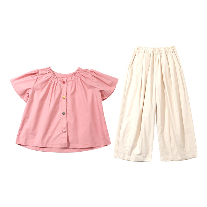 女童夏季新款纯色棉布两件套潮品