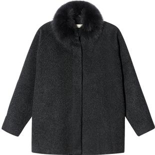 PSALTER诗篇可拆卸狐狸毛领A摆斗篷式毛呢大衣女外套冬款