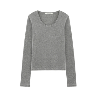 【芙洛】爽滑裸感天丝羊毛法式U领百搭显瘦长袖打底t恤-7204