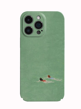 适用于iPhone17Promax保护套游泳创意绿色16promax手机壳15pro个性14plus女生12磨砂16plus苹果12pro学生vivo