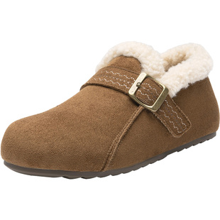 大东女鞋雪地靴2025冬季新款加绒平底勃肯鞋绒面女短靴保暖棉鞋子