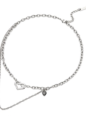 GUUKA潮牌爱心叠戴项链女轻奢小众 嘻哈钛钢O字链送女友情侣礼物