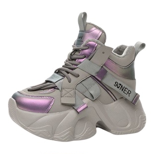 爆款秋冬老爹鞋女款渐变色高帮内增高厚底8cm炸街休闲运动鞋特惠