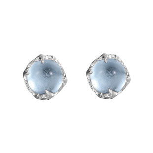 黑骨BLACKBONE S925纯银冰蓝玻璃石耳钉小众气质百搭高级感耳环