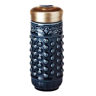 乾唐轩乾坤活瓷杯随身杯双层带盖陶瓷水杯鎏金女士杯子套装高颜值