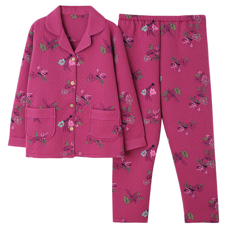 冬季中老年加厚保暖夹层家居服