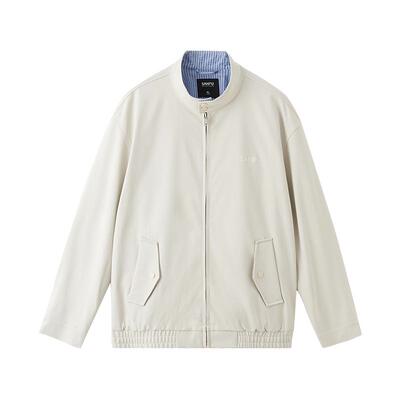 三福2026春季新款男士哈林顿工装夹克都市刺绣翻领条纹外套518756