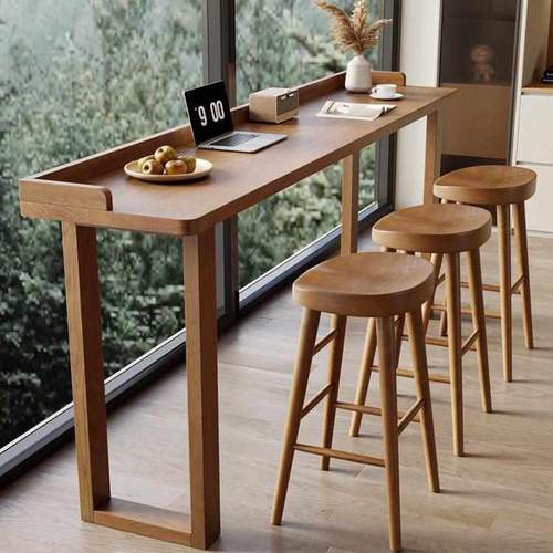 实木吧台桌家用阳台靠墙窄奶茶桌椅桌子简约长店条桌组合酒吧高脚
