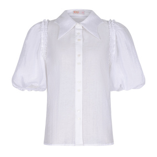 固执夏季新款学院风气质娃娃领泡泡袖短袖衬衫10842CS08964