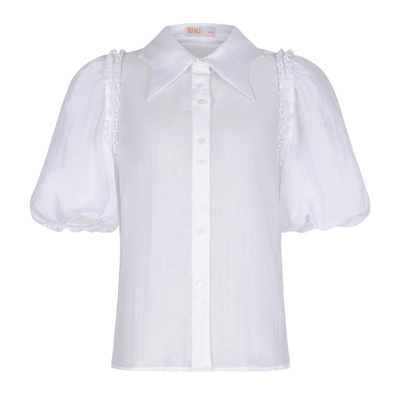 固执学院风娃娃领泡泡短袖衬衫