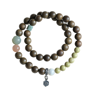 异木石行金丝楠乌木双圈手链手串和田玉莲花禅意古风文玩饰品女款