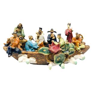 中国风树枝八仙船八仙过海陶瓷假山盆景摆件神仙家居装饰手工艺品