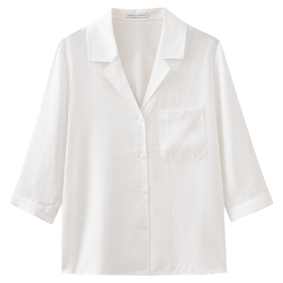 水云间白色七分袖衬衫女莱赛尔衬衣高智感利落上衣通勤2026夏新款