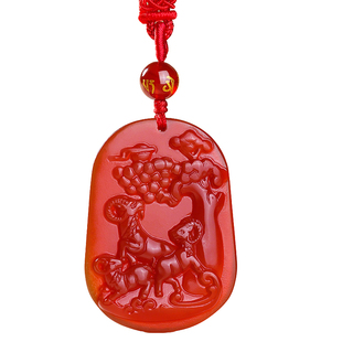 天然红玛瑙三羊开泰生肖吊坠2026本命年属马钥匙扣挂件吉祥佩戴物