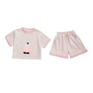 女童休闲卡通套装夏季2026新款短袖短裤两件套夏装女宝宝运动套装