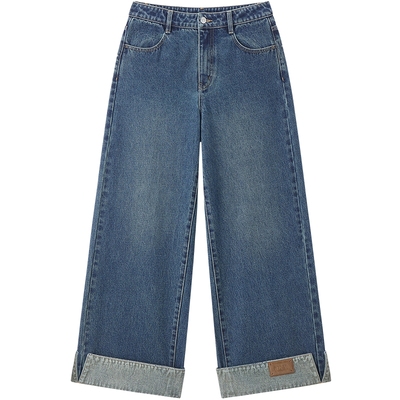 【商场同款】乐町翻脚口牛仔裤新款皮标洗水宽松阔腿裤C2HAG1213