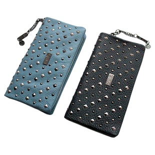 情侣长款蓝色经典头层牛皮多卡位拉链钱袋零钱包潮牌时尚前卫