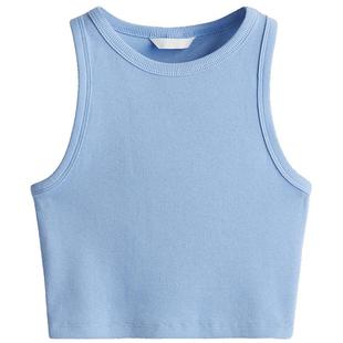 HM女装挂脖背心冬季修身显瘦辣妹无袖清新短背心1049251