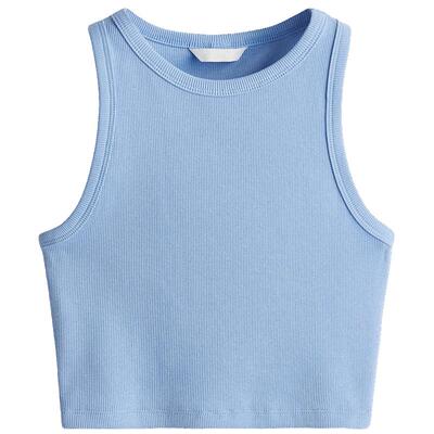 HM女装挂脖背心春季修身显瘦辣妹无袖清新短背心1049251