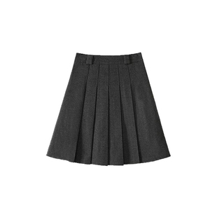 灰色毛呢半身裙冬短款大码梨形伯克利a字中裙miu系高知及膝百褶裙