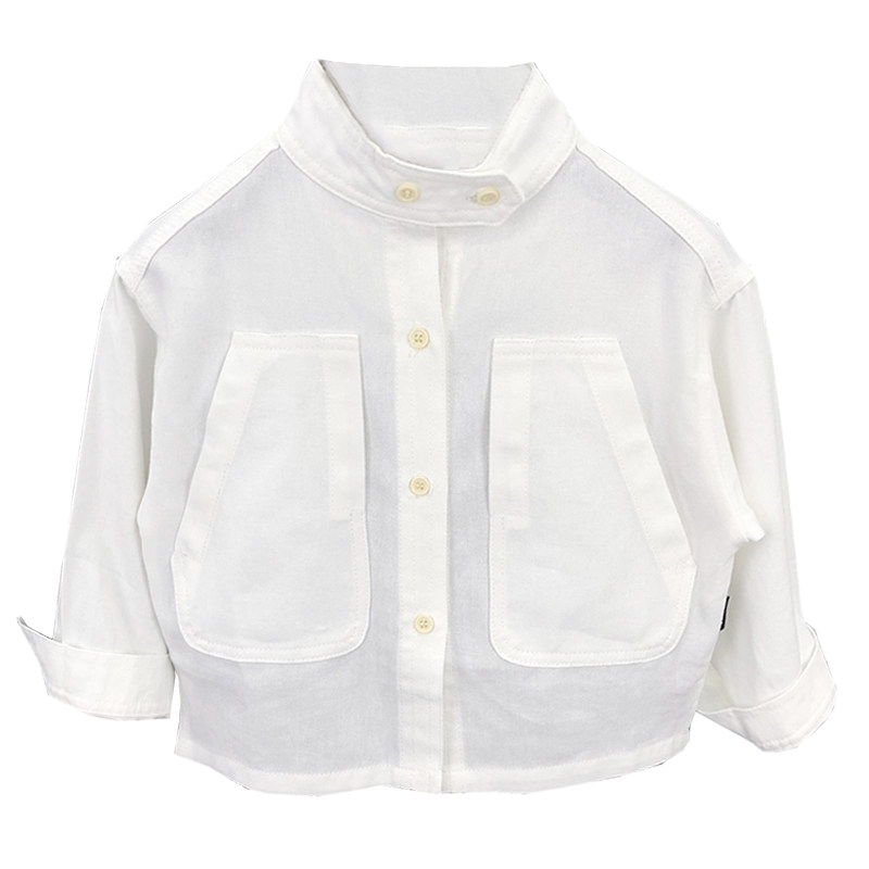 儿童衬衫2025春秋新款男女童纯色立领衬衣宝宝韩版上衣外套中小童