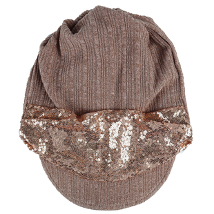 女士帽子时尚潮百搭包头帽春秋可露马尾鸭舌帽保暖亮片韩版套头帽