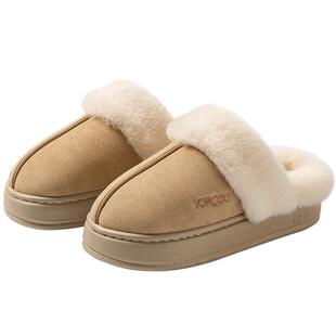 秋冬季新款棉拖鞋女加绒保暖居家室内毛毛绒厚底防滑男家用办公室