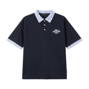Dickies帝酷适拼接短袖POLO衫男士夏季复古条纹宽松半袖休闲上衣M