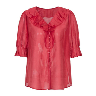 婉甸2025夏季新品优雅深红/藕粉色套头上衣V领雪纺衫1242H14JH2