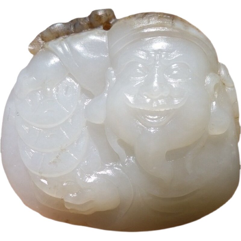 新疆和田玉籽料吊坠真皮天然财神