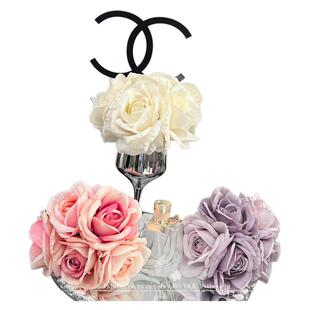 高级感轻奢仿真花客厅装摆件高脚杯玻璃花瓶插花花艺餐桌花假花