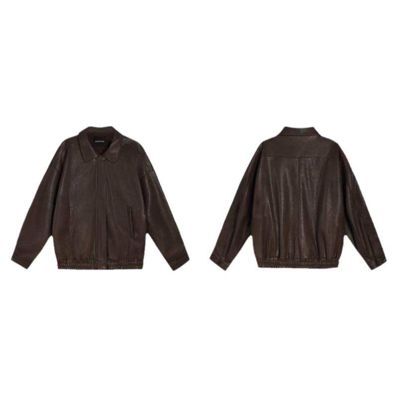 pusumede【现货7.5折】复古PU皮衣外套女宽松小个子机车夹克上衣